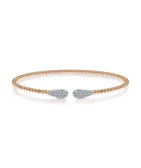 14K Rose Gold Bujukan Bead Cuff Bracelet with Diamond Pave Teardrops