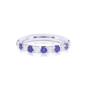 14K WHITE GOLD ALTERNATING ROUND DIAMOND AND SAPPHIRE BAND