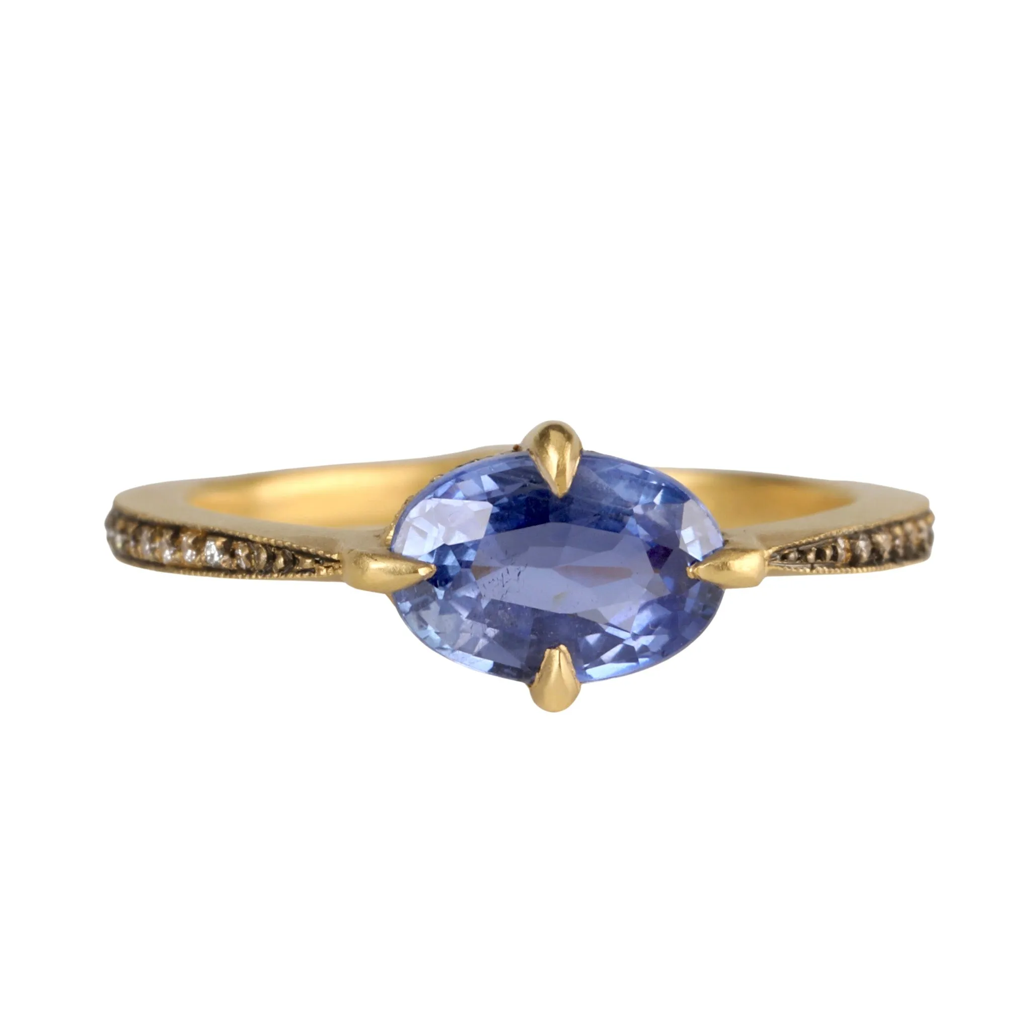 22K Gold Oval Blue Sapphire Minerva Ring with Diamonds