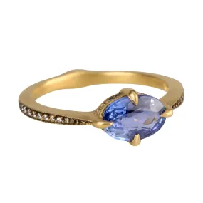 22K Gold Oval Blue Sapphire Minerva Ring with Diamonds