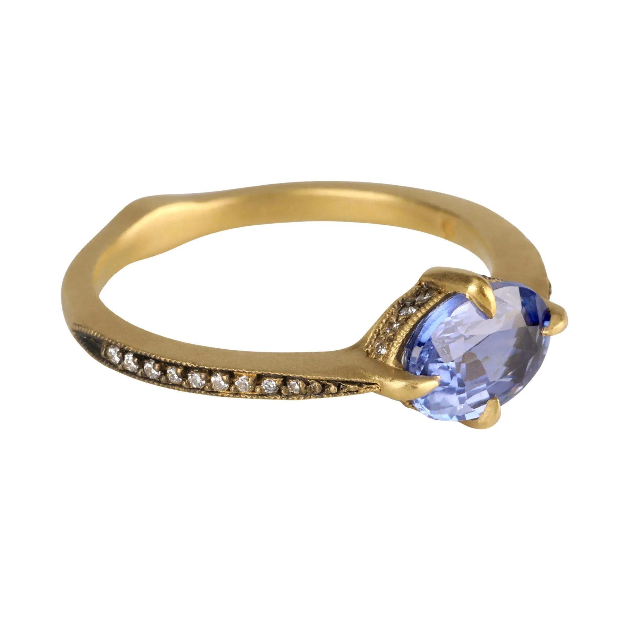 22K Gold Oval Blue Sapphire Minerva Ring with Diamonds