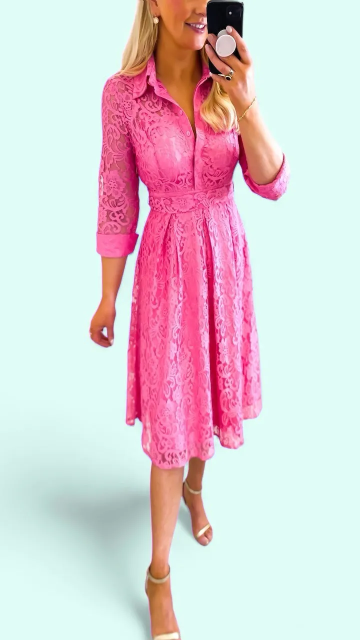 5-A1668 Paris Pink Lace Shirt Dress