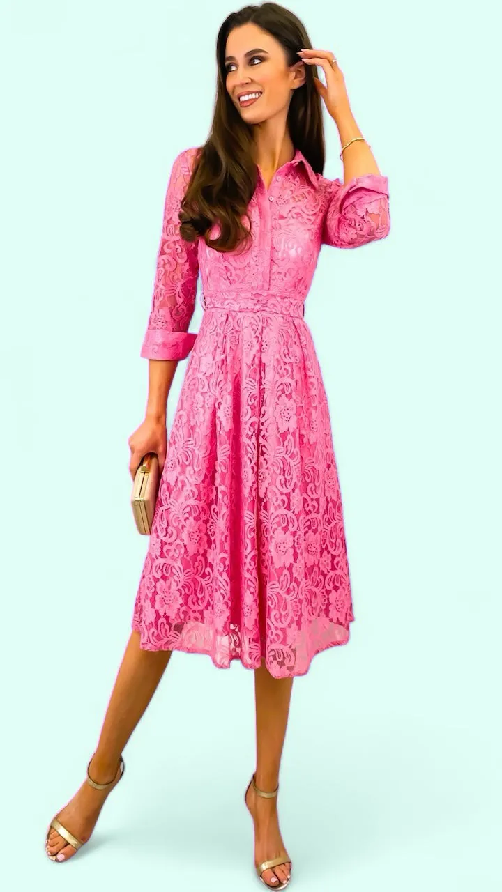 5-A1668 Paris Pink Lace Shirt Dress