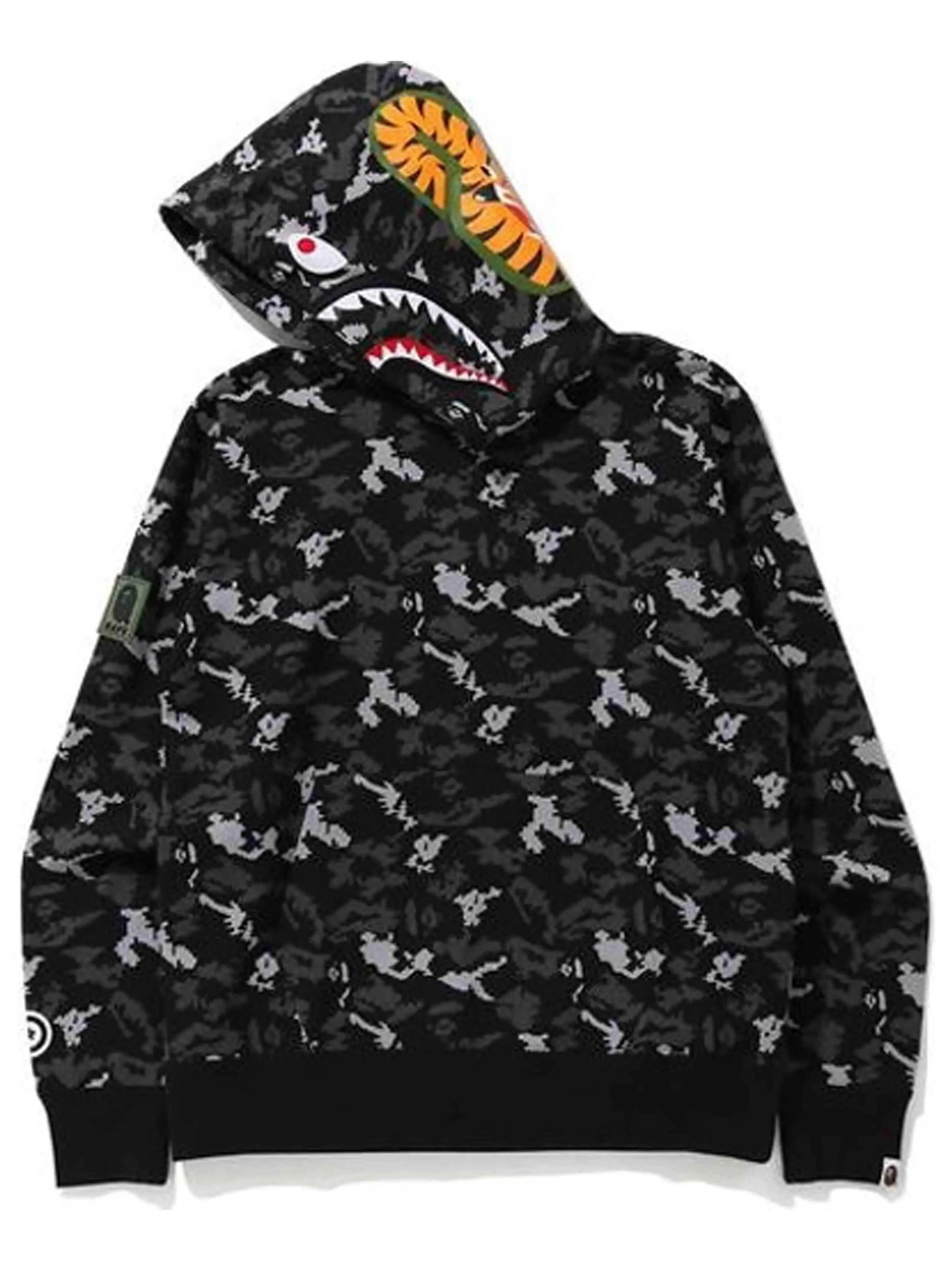 A Bathing Ape Digital Camo Shark Wide Hoodie Black [FW20]