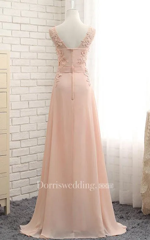 A-line Maxi Beading Appliques Zipper Chiffon Lace Dres-107212