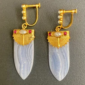 African Shield Screw Back Earrings