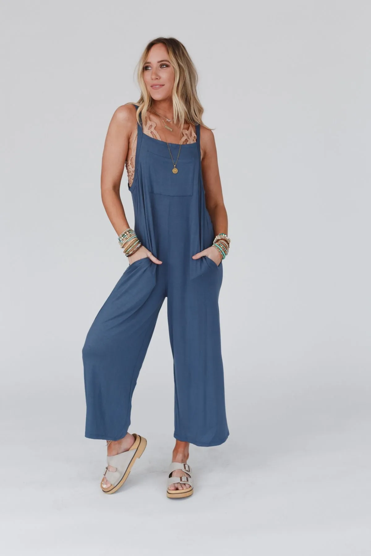 All My Soul Pocketed Jumpsuit - Blue Gray