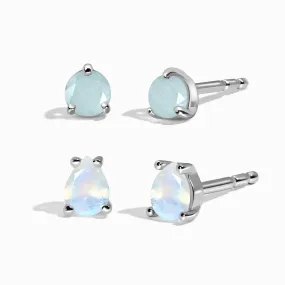 Aquamarine Moonstone Petite Round & Teardrop Studs