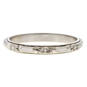 Art Deco Patterned Wedding Band, White Gold, Size 6