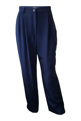 BARATTA 100% Silk Italian Made Navy Blue Pleat Front Trousers (44)