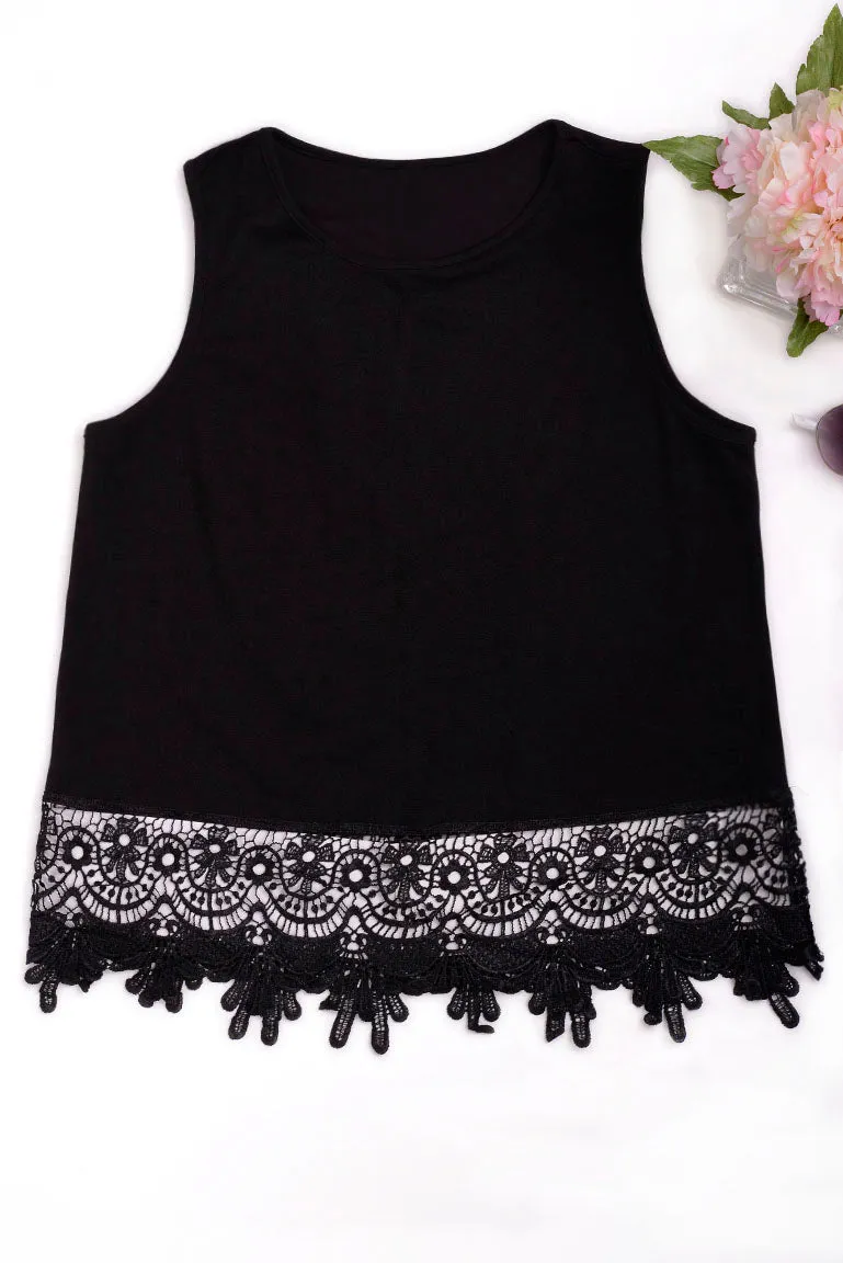 Black Top with Lace Hem Ex Brand