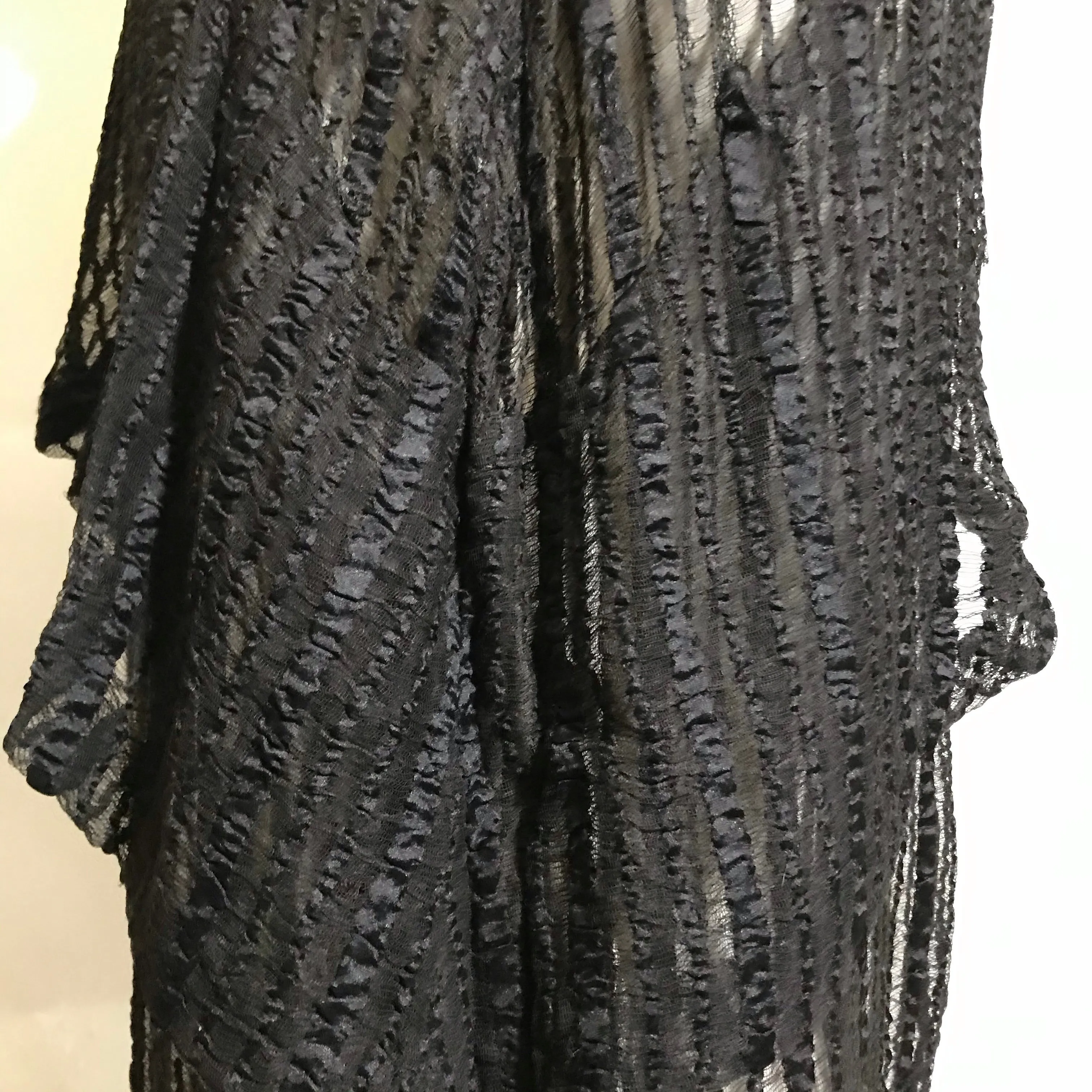 Black Web Woven Wool Long Dress with Embroidered Velvet Accents circa 1910s