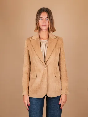 BLAZER MONOPETTO IN VELLUTO A COSTE BEIGE