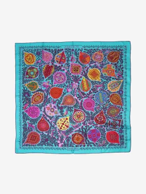 Blue paisely patterned silk scarf