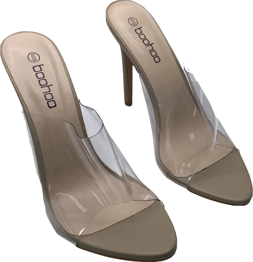 boohoo Nude Pointed Toe Clear Mule Heels UK 6 EU 39 👠