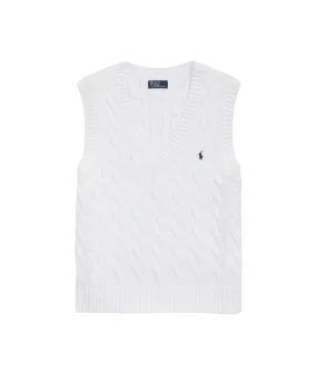 Cable-knit Cotton V-neck Sweater Vest - White