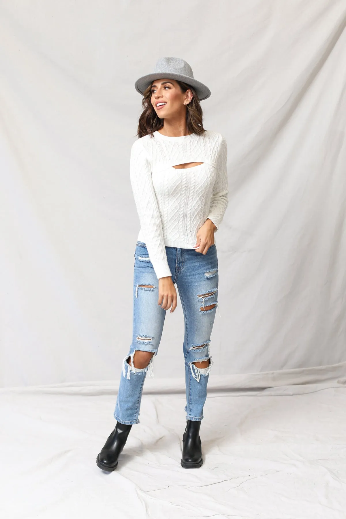 Cable Knit Cut Out Pullover