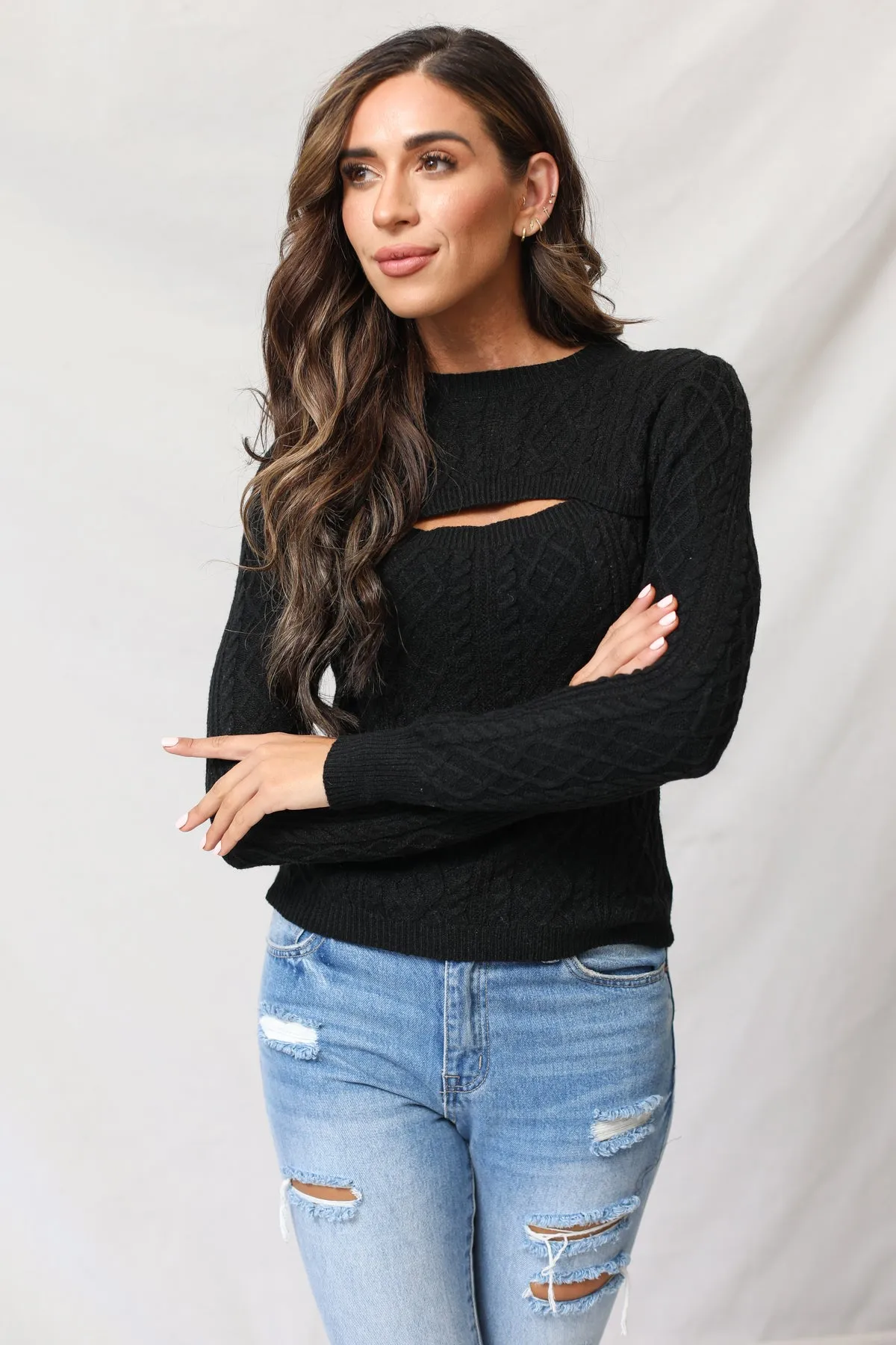 Cable Knit Cut Out Pullover