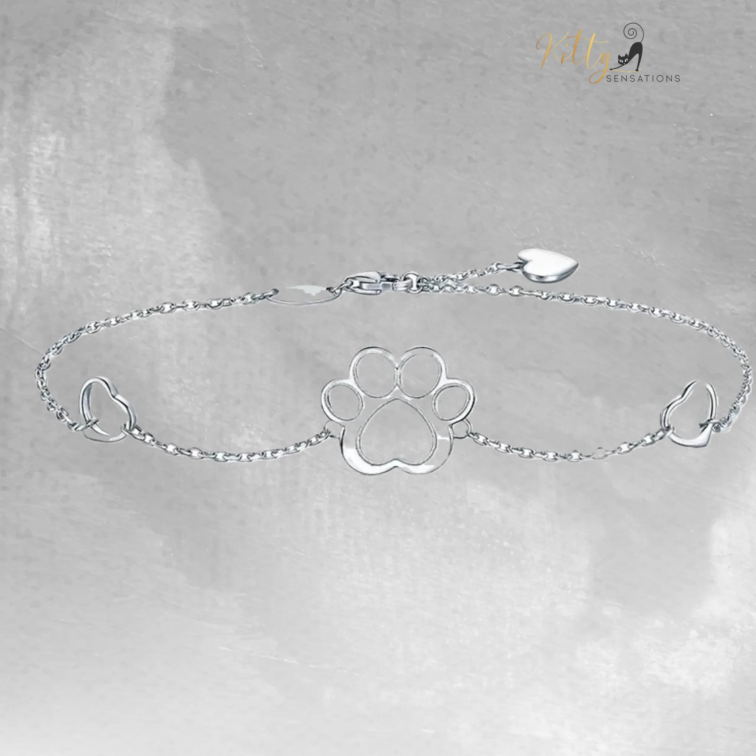 Cat Paw Bracelet in Solid 925 Sterling Silver (Platinum Plated)