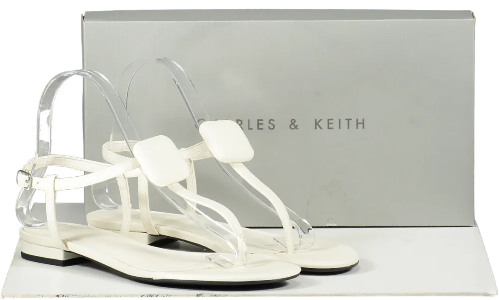 Charles & Keith White Koa Thong Sandals UK 4 EU 37 👠