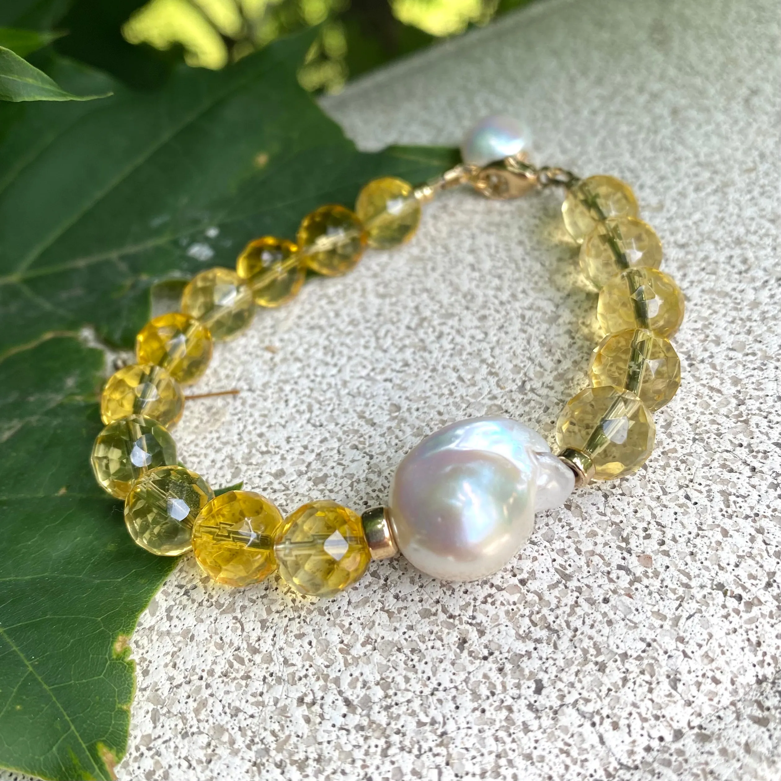 Citrine and Baroque Pearl Bracelet, 14k Gold Filled, November Birthstone , 7inch