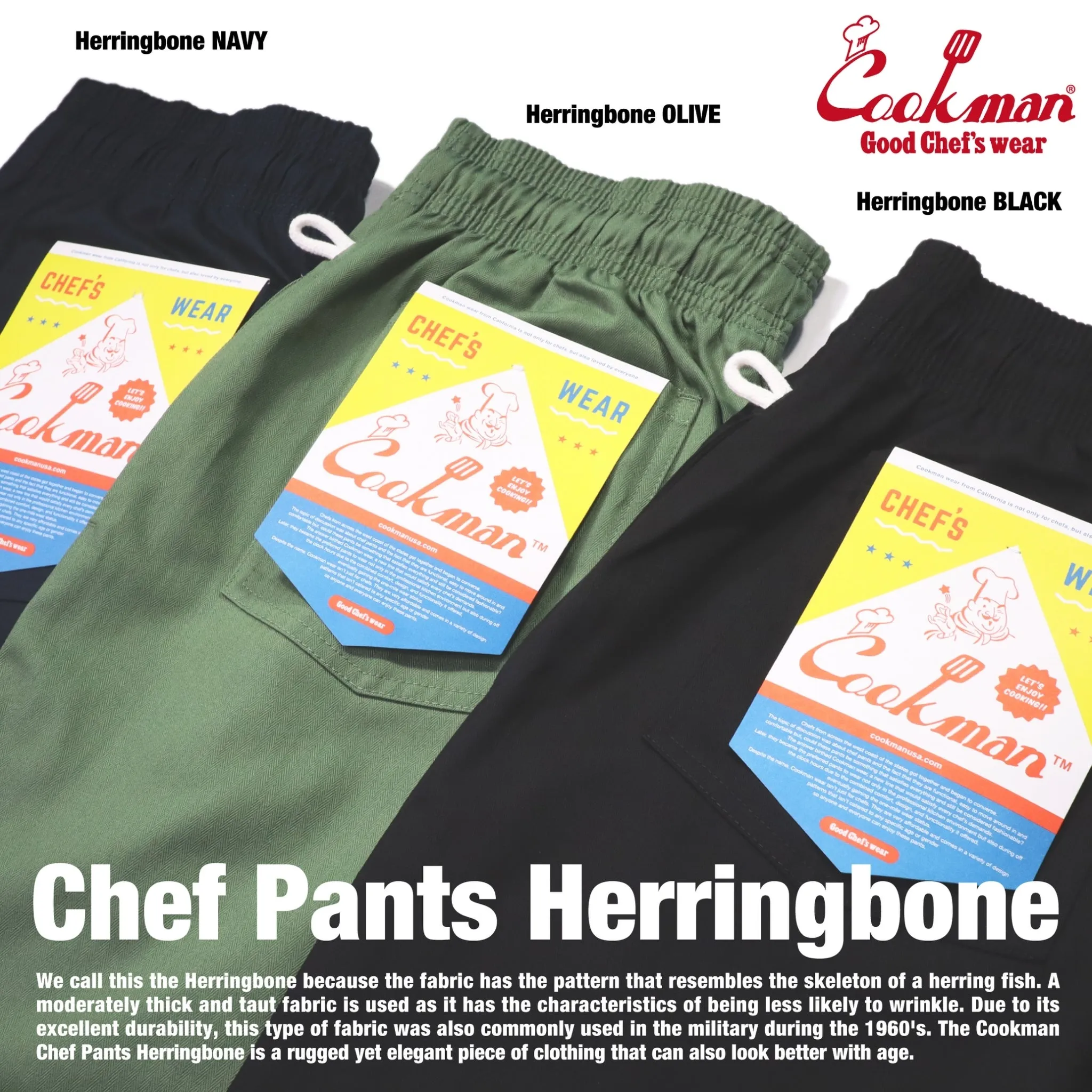 Cookman Chef Pants - Herringbone : Navy