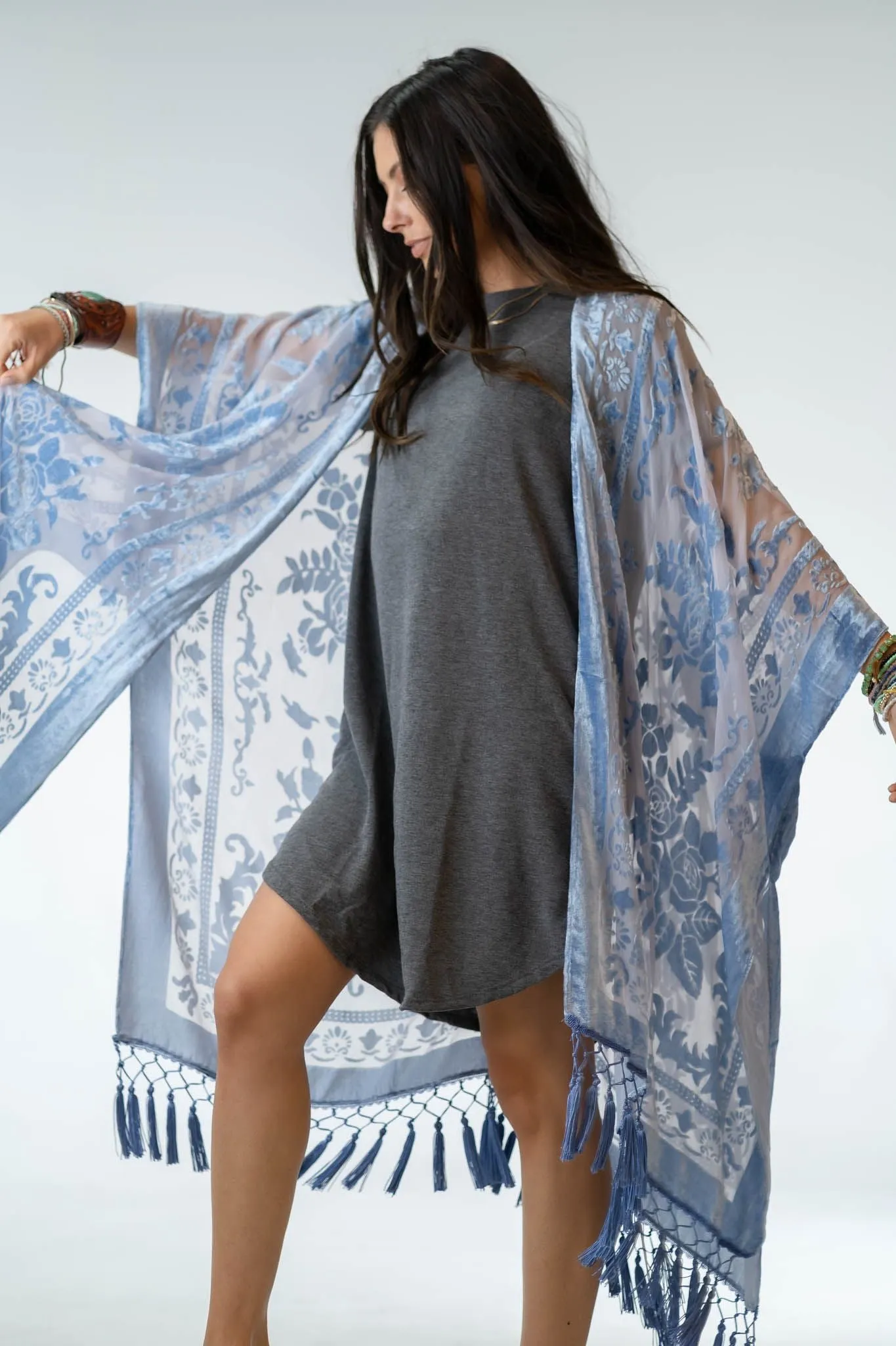 Crushin' On You Velvet Kimono - Light Blue