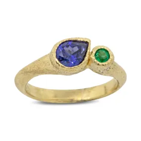 Duo Signet Ring with color shift sapphire  and round emerald