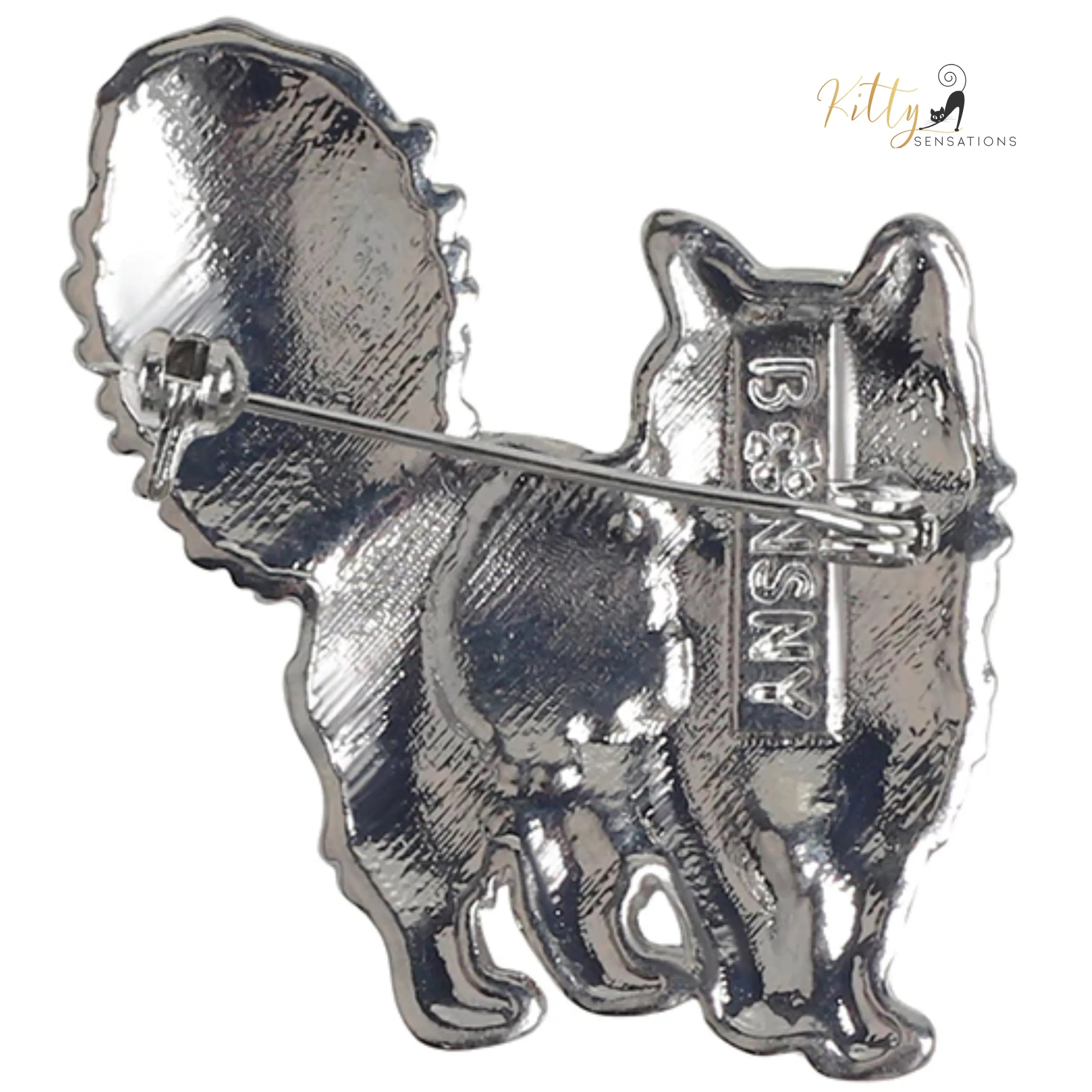 Fluffy Cat Brooch in Enamel Over Metal