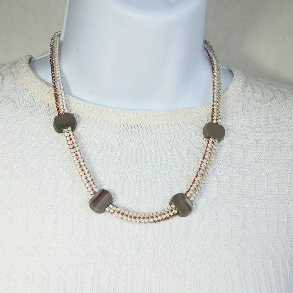 Gelya, Brown Herringbone Seed Bead Stitch Neckwear Necklace