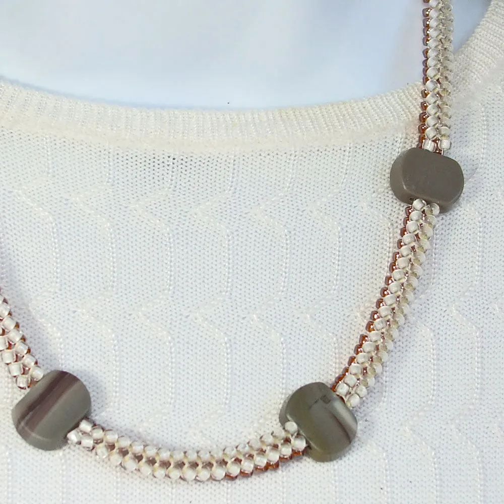 Gelya, Brown Herringbone Seed Bead Stitch Neckwear Necklace