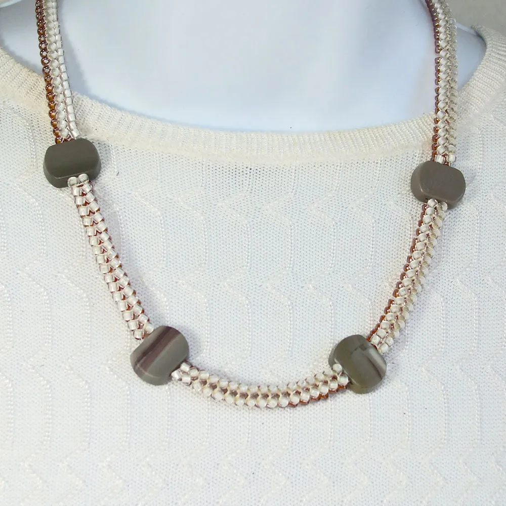 Gelya, Brown Herringbone Seed Bead Stitch Neckwear Necklace