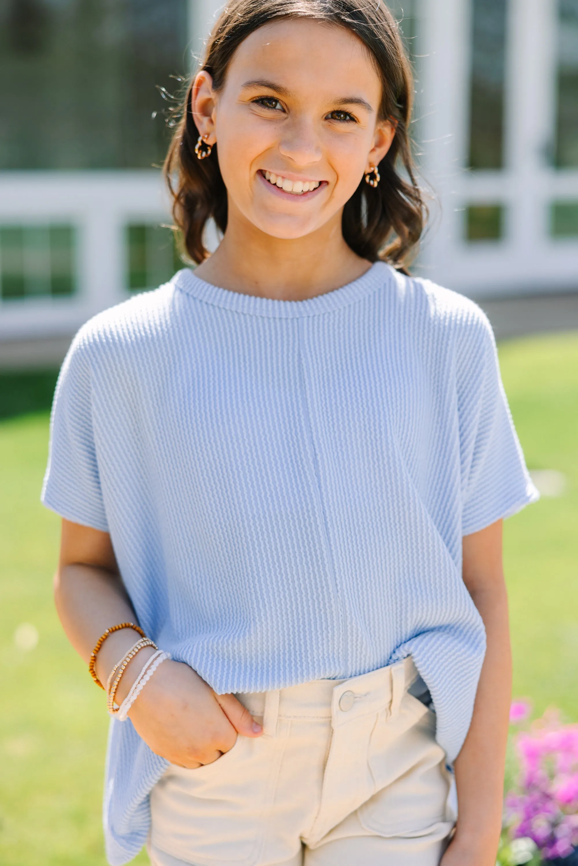 Girls: Confident Decisions Light Blue Ribbed Top