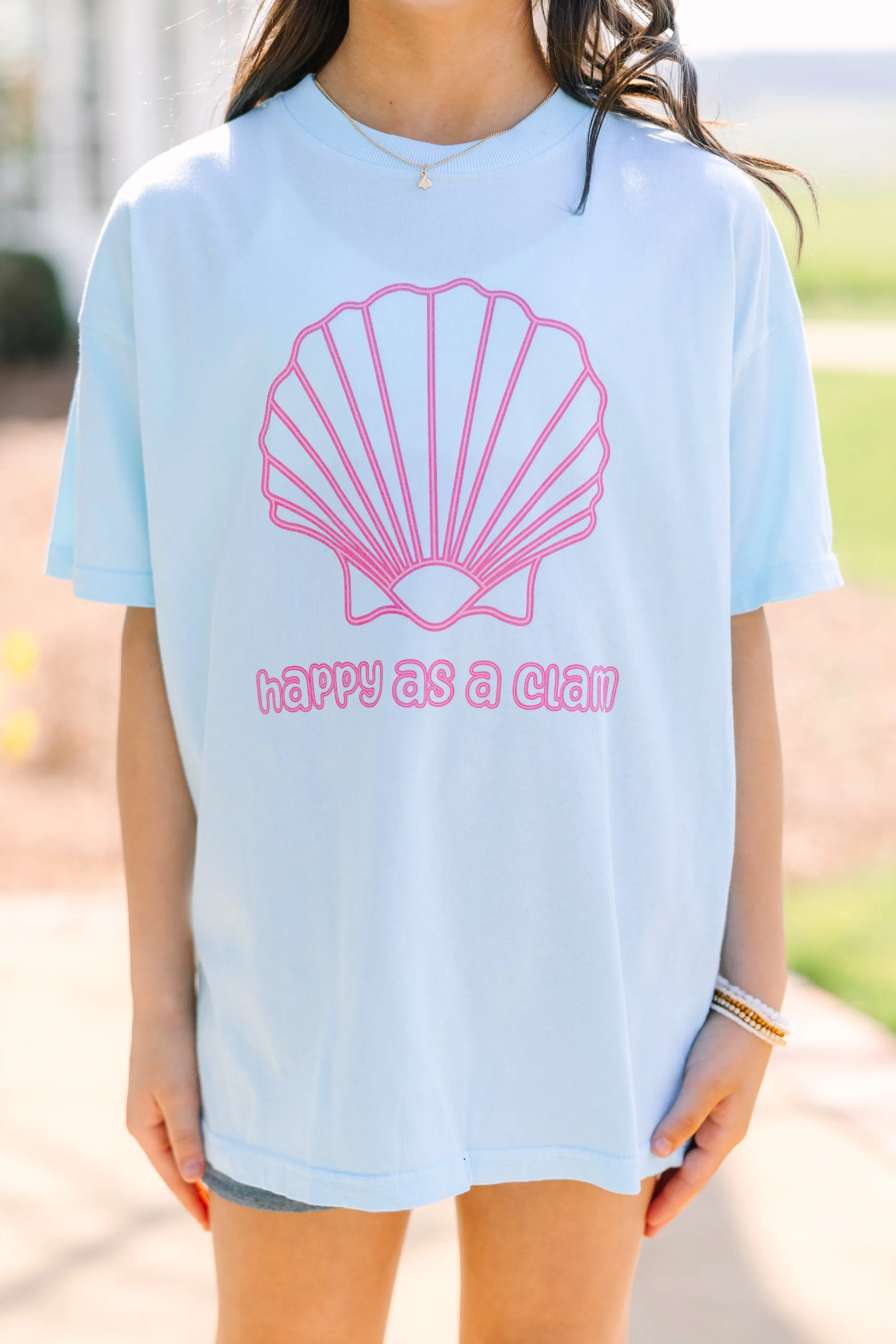 Girls: Happy As A Clam Blue Oversized Graphic Tee