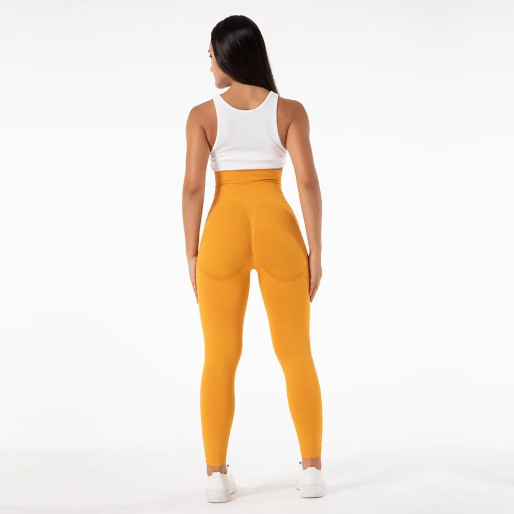 Gym Seamless Leggings High Waist Booty Leggings Scrunch Leggings Yellow Yoga Pants Compression Pants Women