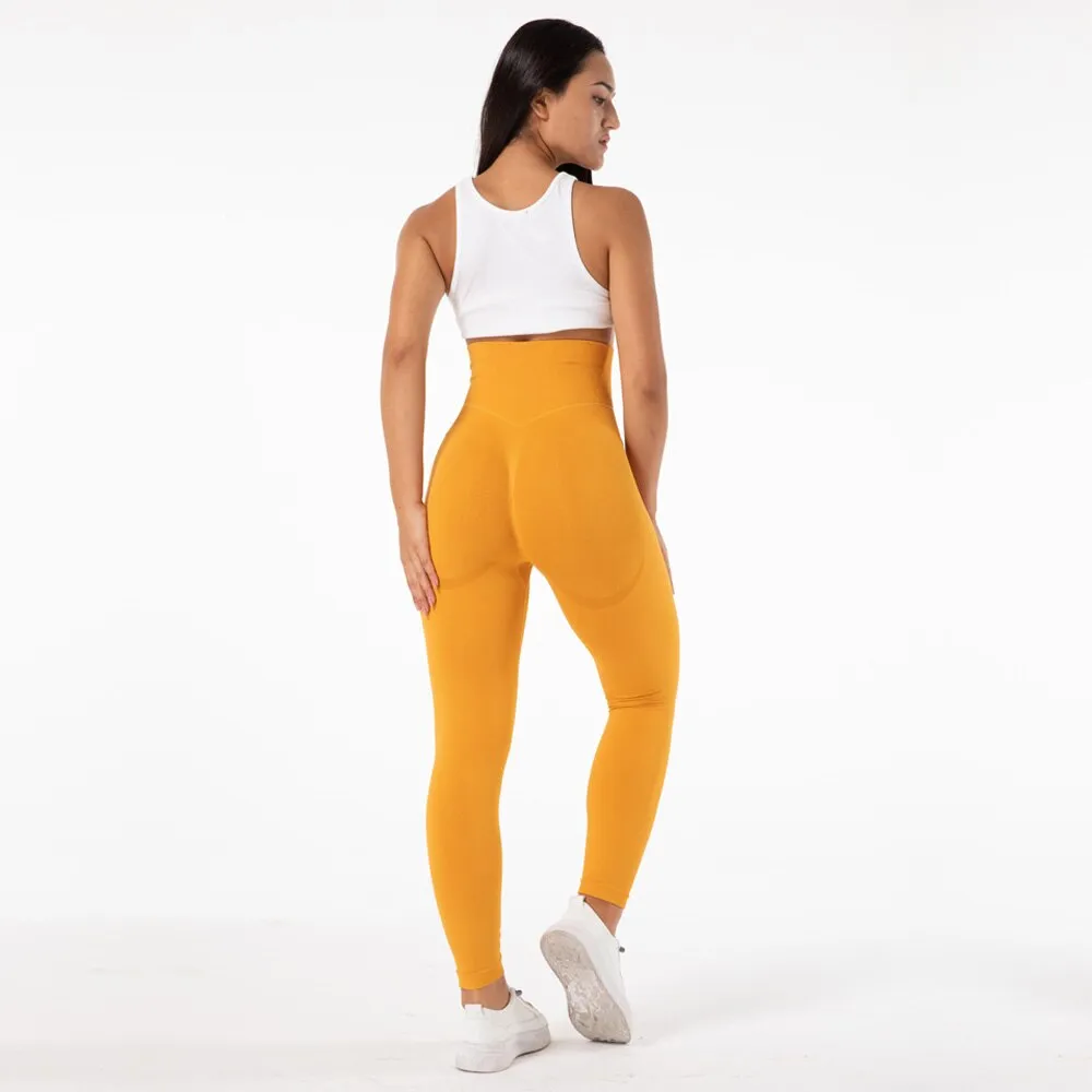 Gym Seamless Leggings High Waist Booty Leggings Scrunch Leggings Yellow Yoga Pants Compression Pants Women