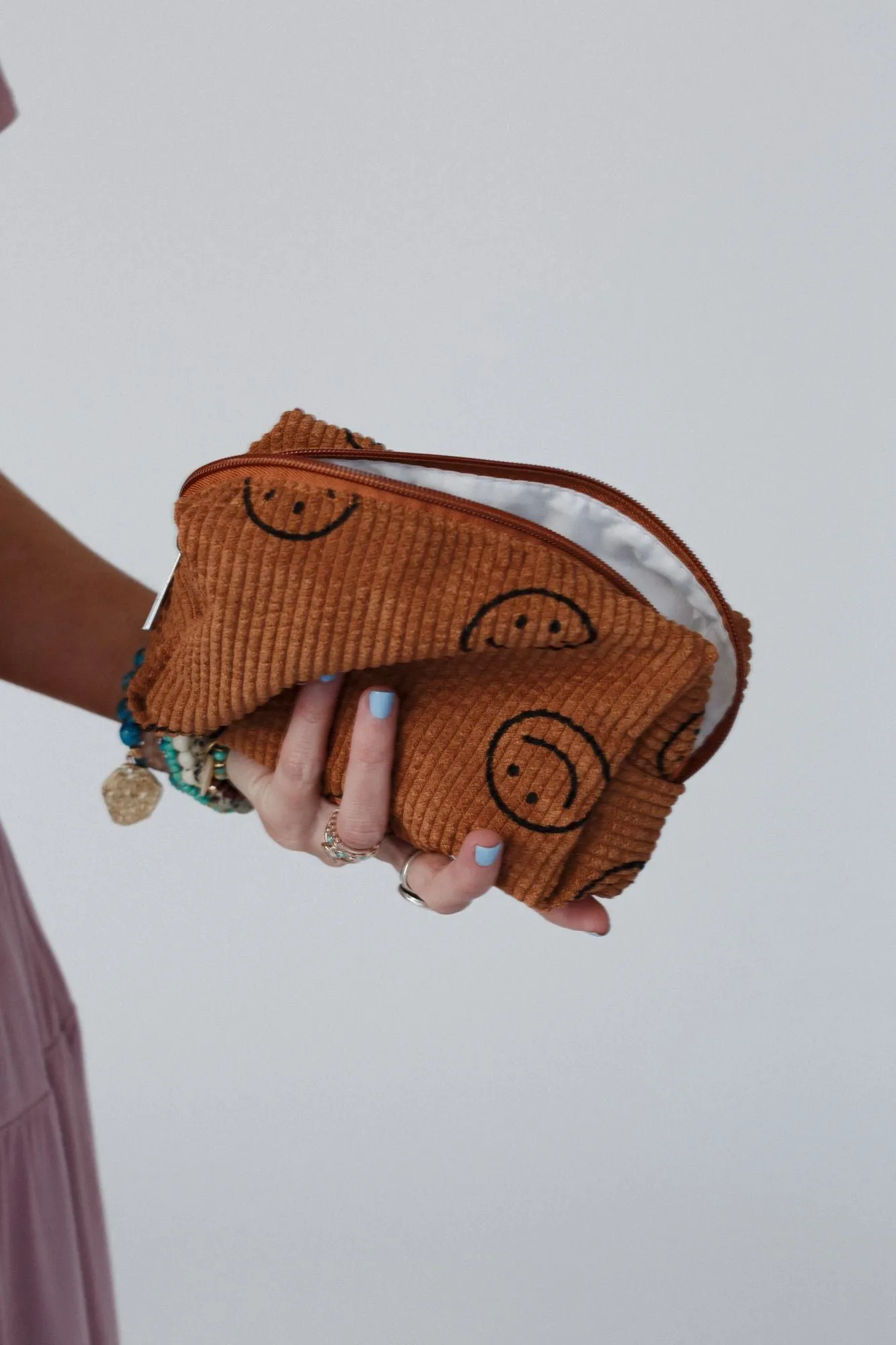 Happy Emoji Corduroy Pouch - Chestnut