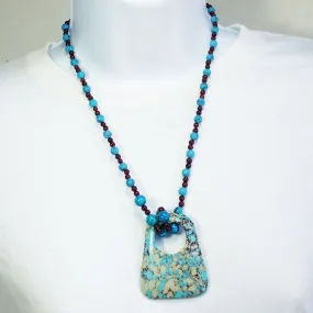 Kaisha, Turquoise Rectangular Shaped Donut, Pendant, Necklace