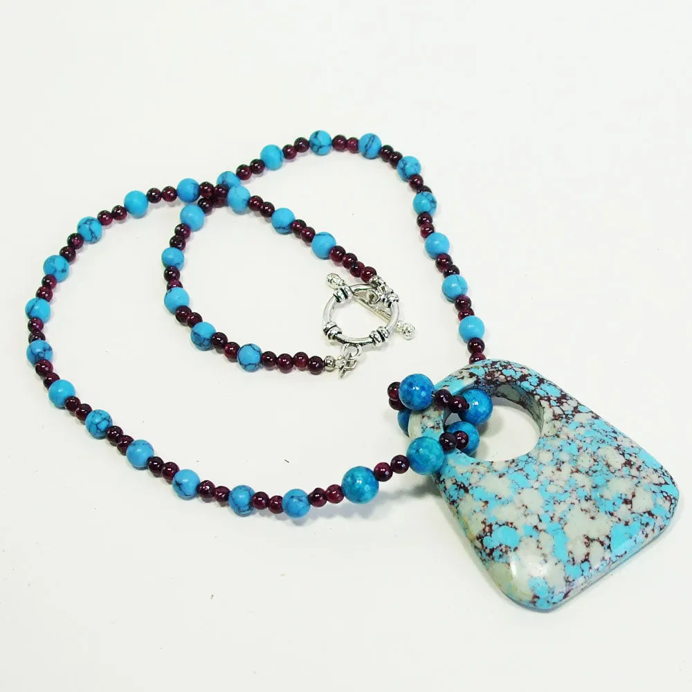 Kaisha, Turquoise Rectangular Shaped Donut, Pendant, Necklace