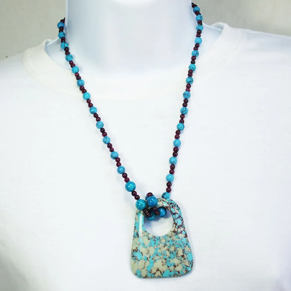 Kaisha, Turquoise Rectangular Shaped Donut, Pendant, Necklace