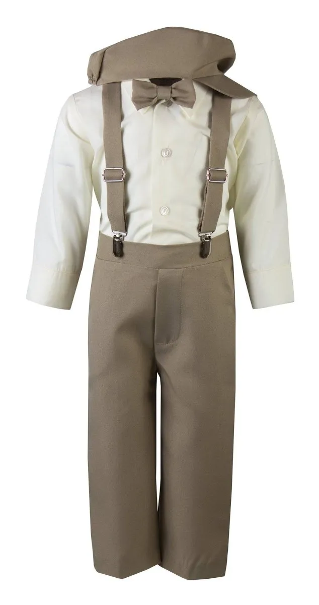 Kids Colored Suspender Pant Set with Pageboy Cap and Bow Tie