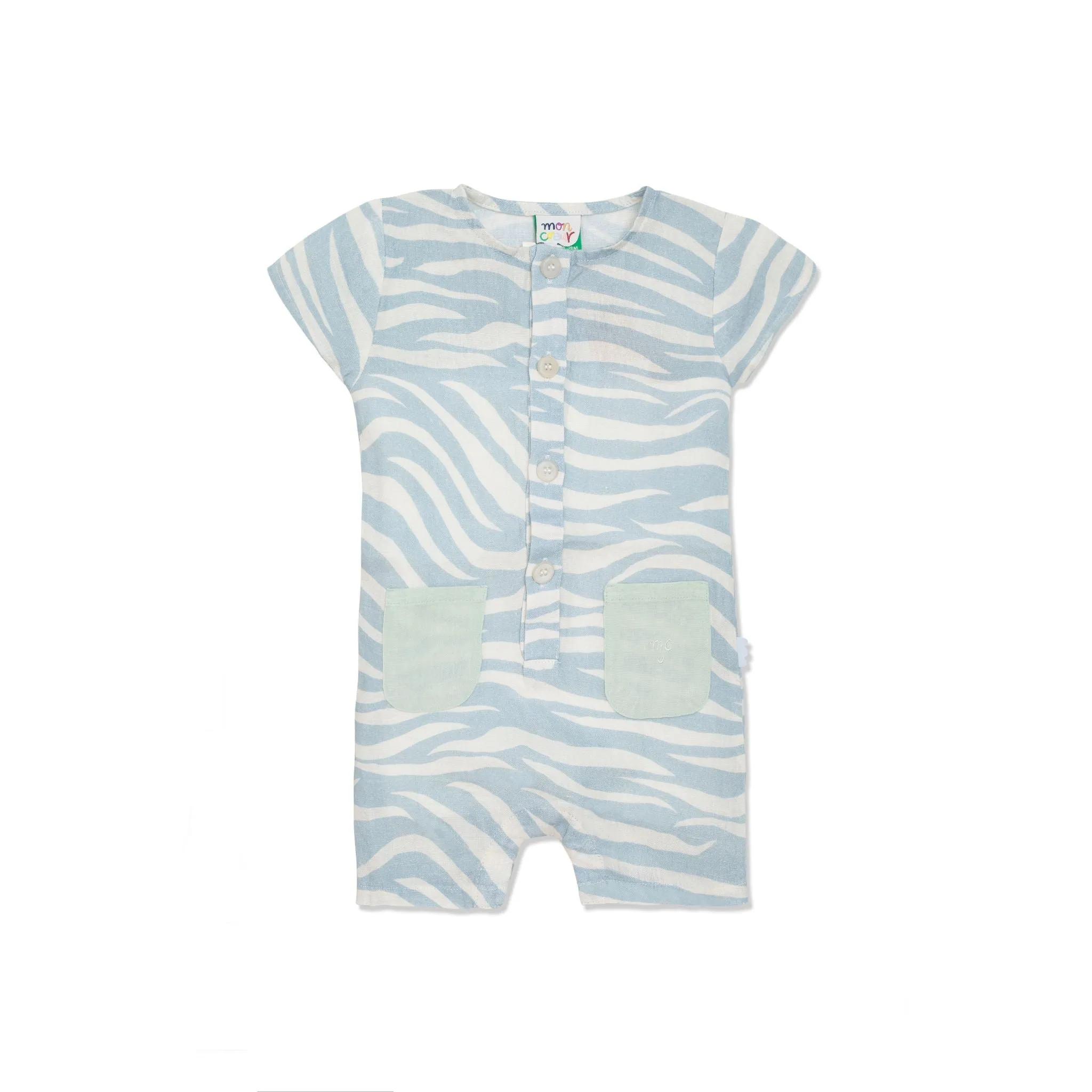 Linen Gingham Pocket Baby Romper