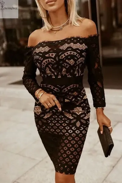 Long Sleeve Lace Dress Off Shoulder