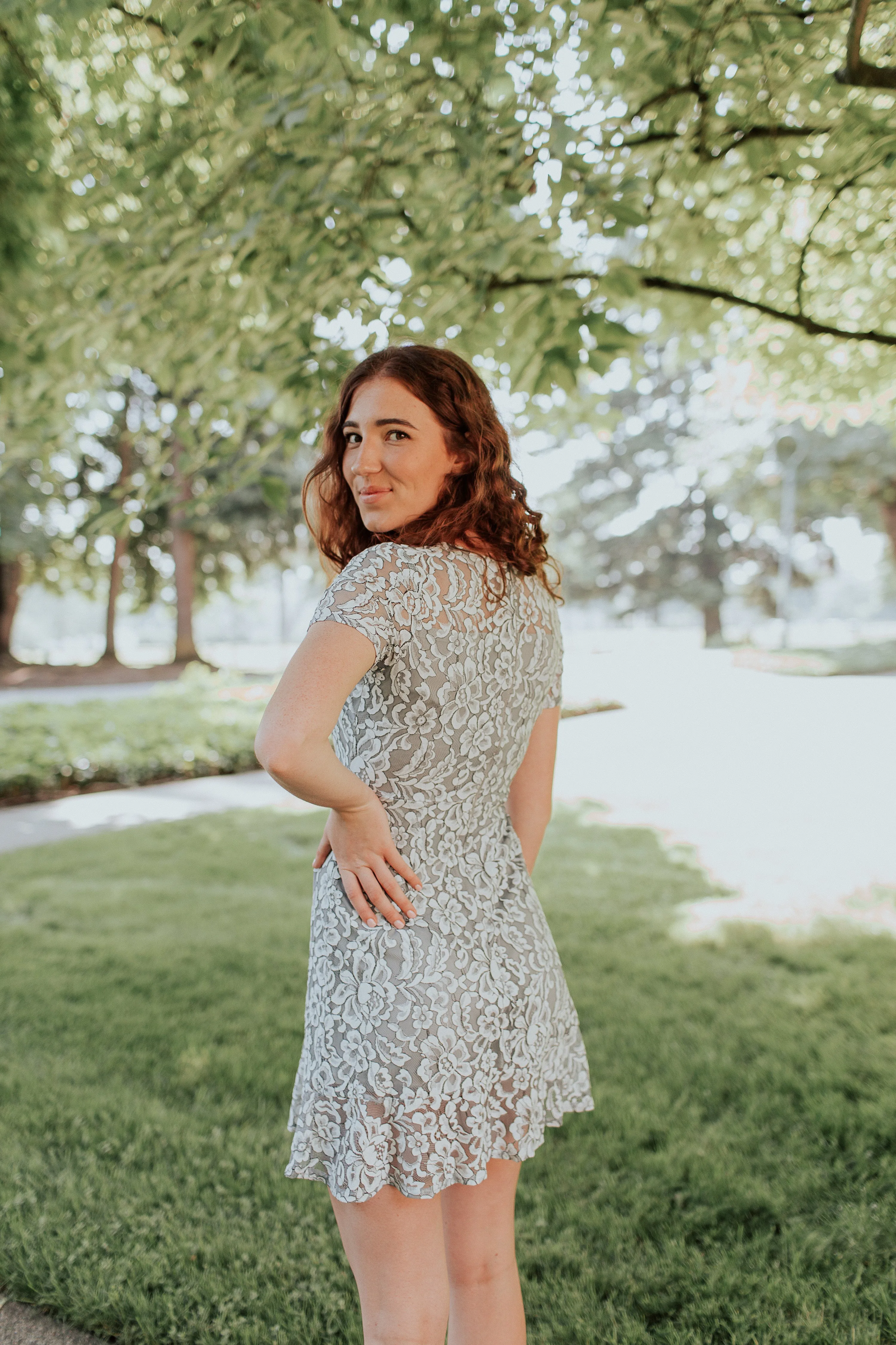 Lora Lace Dress in Dusty Blue PETITE