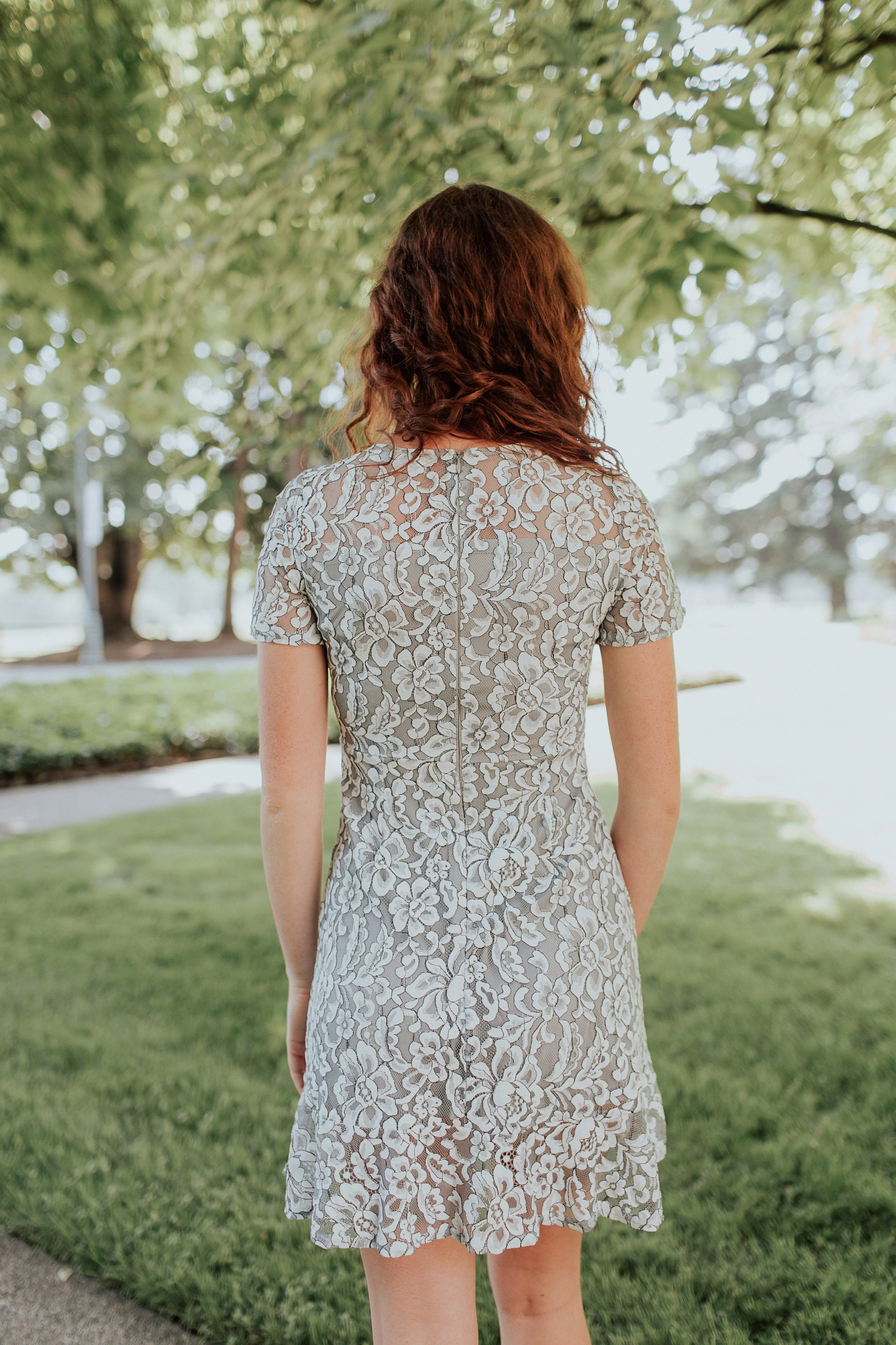 Lora Lace Dress in Dusty Blue PETITE