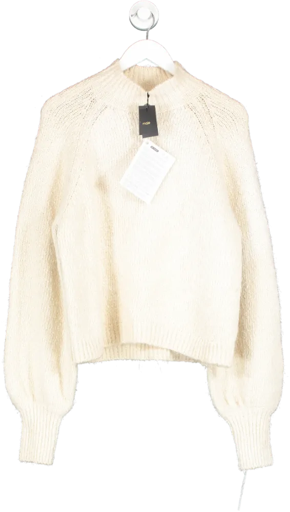 Maje Cream Cotton And Alpaca Blend Matalia Jumper Ecru UK M