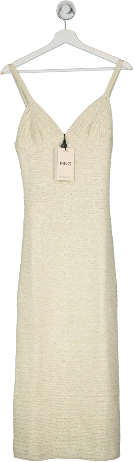 MANGO Cream Knitted Dress With Sequin Detail BNWT UK 8