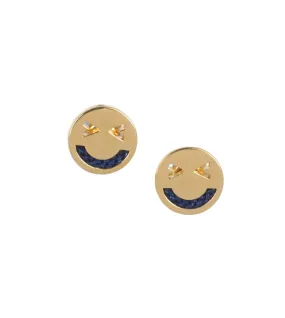 Merry Yellow Gold Studs, Navy