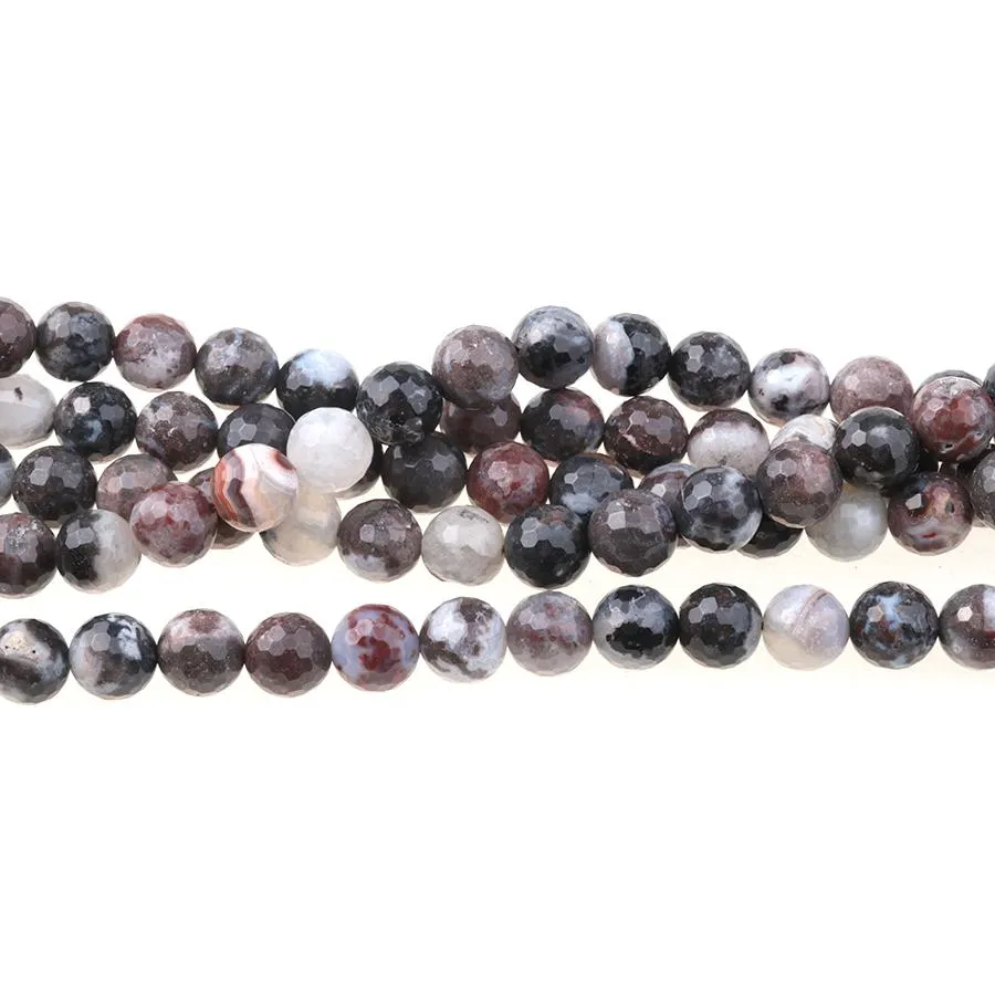 Mexican Black & Red Zebra Jasper 8mm Faceted Round 15-16 Inch - CLEARANCE