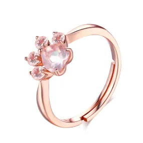 Natural Rose Quartz Cat Paw Ring (14K Gold Plated)